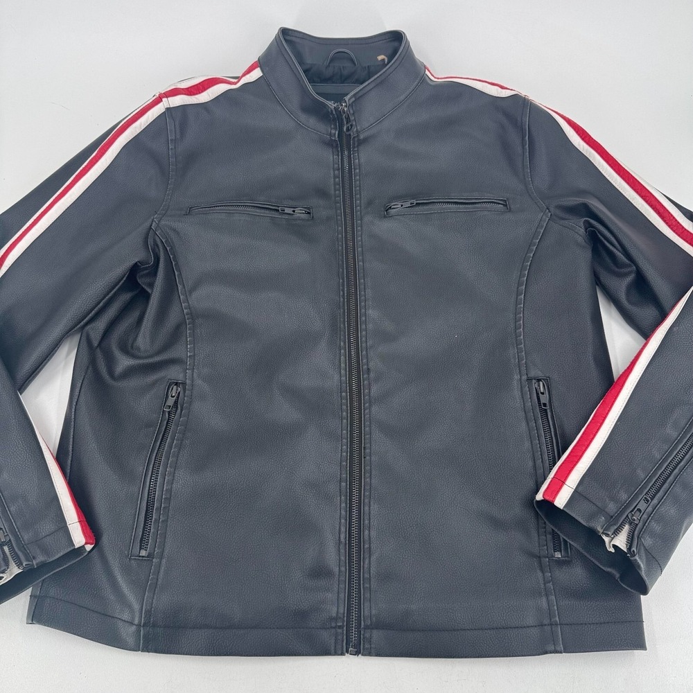 Wilsons Leather G-III Apparel MENS Black Vegan Leather Full Zip Coat Jacket L